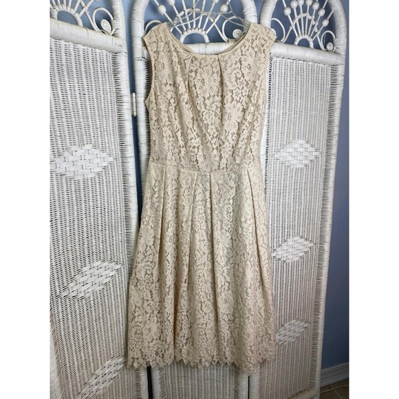 Vintage Trussardi Collection Cream Lace Dress‎ Italian Designer Fit & Flare US 6 - Picture 9 of 16